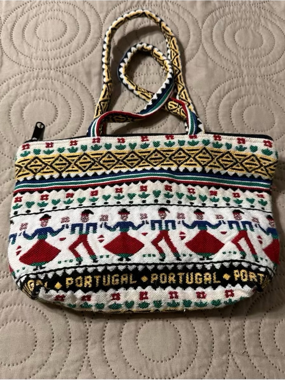 Vintage Portugal Folk Art Woven Tapestry Shoulder Bag